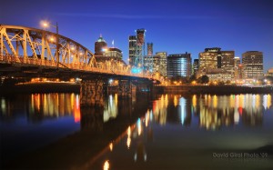 Hawthorne Bridge and Portland Skyline from the east shore