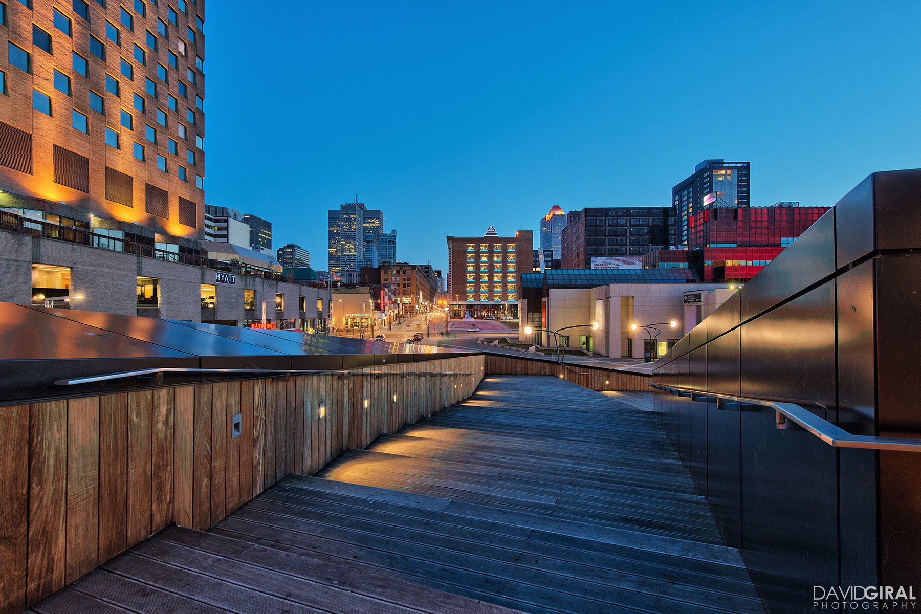 Roof & Stairs of the entrance of espace culturel Georges-Emile-Lapalme, Place des Arts, Quartier des Spectacles, Downtown Montreal