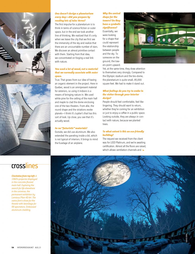 Interior Design - Volume 10 - August 2013 - Rio Tinto Alcan Planetarium - Architectural Photography